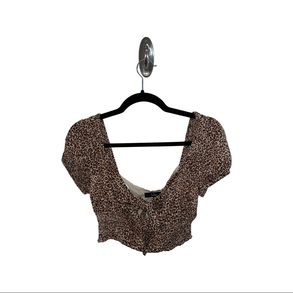 Animal Print Puffy-Sleeve Off-shoulder/t-shirt